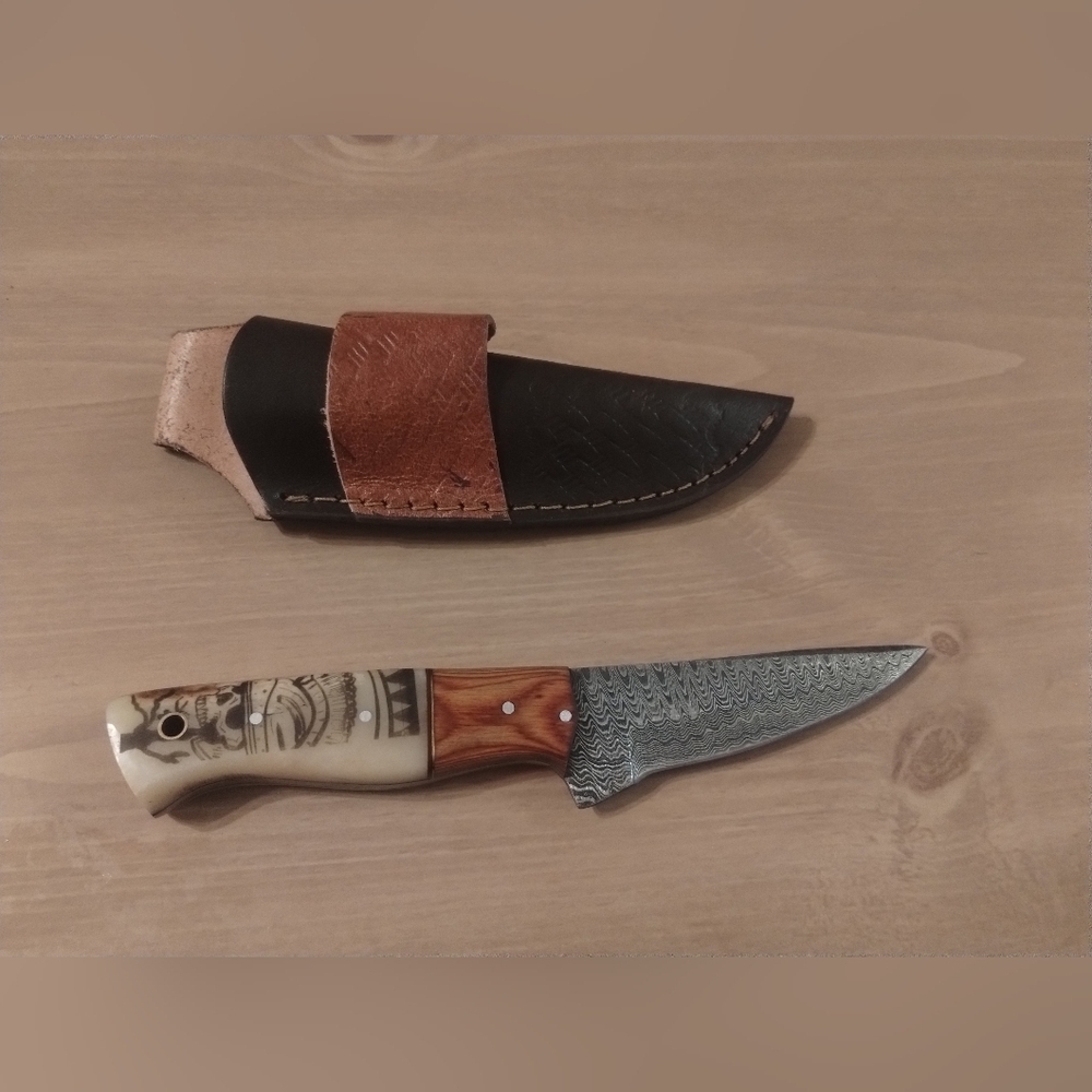 New Men's Damascus Steel Blade Hunting Knife With Sheath - Picture 1 of 10